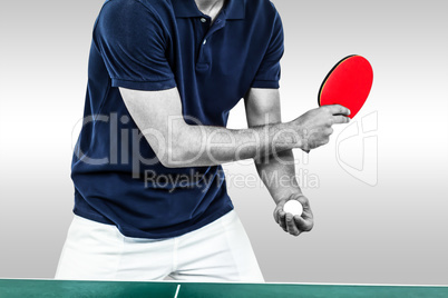 Composite image of mid section of athlete man playing table tenn