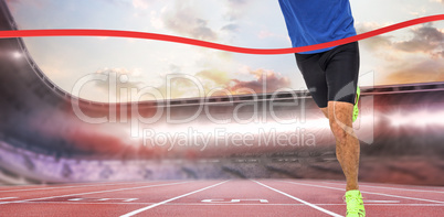 Composite image of male athlete running on white background