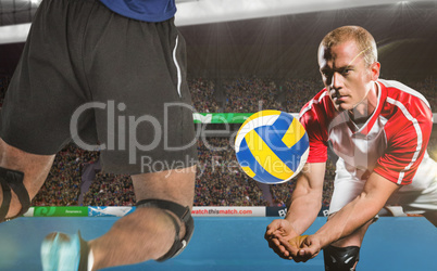 Composite image of sportsmen are playing volleyball