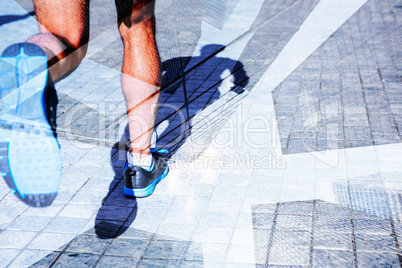 Composite image of close up view of athletes legs running