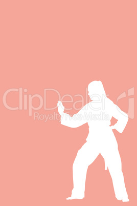 Composite image of female fighter performing karate stance