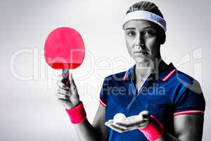 Composite image of female athlete is ready to play ping pong