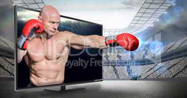 Composite image of bald boxer in fighting stance