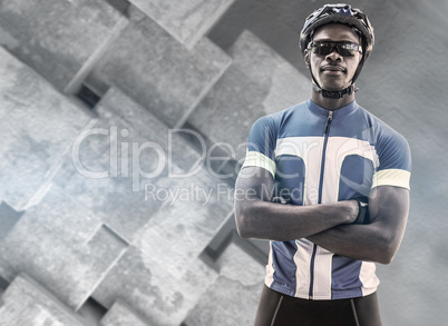 Composite image of cyclist crossing his arms