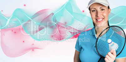 Composite image of badminton player holding badminton racket and