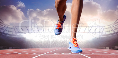 Composite image of close up of sportsman legs walking on a white