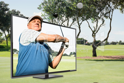 Composite image of view of a man playing golf