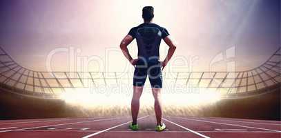 Composite image of athlete man posing with hands on hips
