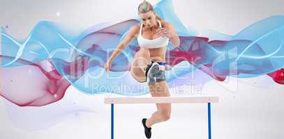 Composite image of female athlete jumping