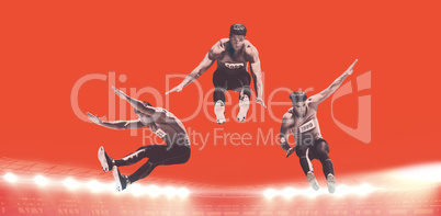 Composite image of sportsman is jumping