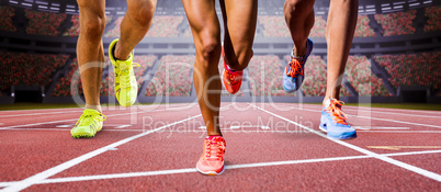 Composite image of close up of sportsman legs running