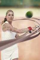 Composite image of athlete playing tennis