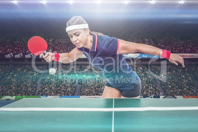 Composite image of female athlete playing ping pong