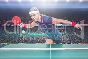 Composite image of female athlete playing ping pong