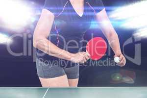Composite image of female athlete playing table tennis