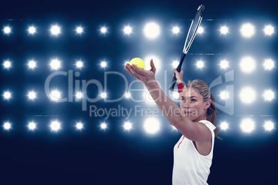 Composite image of athlete holding a tennis racquet ready to ser Composite image of athlete holding a tennis racquet ready to ser