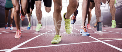 Composite image of close up of sportsman legs running