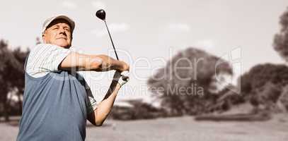 Composite image of view of a man playing golf