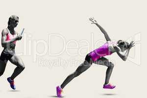 Composite image of athletic woman preparing to run