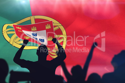 Composite image of silhouettes of football supporters