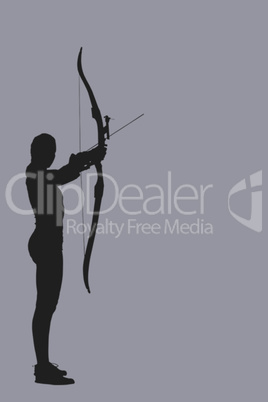 Composite image of sportswoman practicing archery on a white bac Composite image of sportswoman practicing archery on a white bac