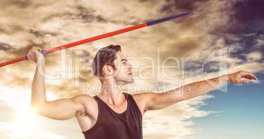 Composite image of male athlete preparing to throw javelin