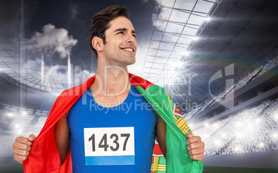 Composite image of athlete with portugal flag wrapped around his