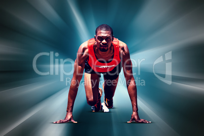 Composite image of athlete man in the starting block