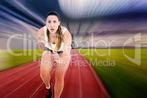 Composite image of athlete woman is running