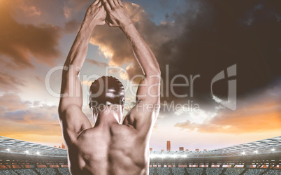 Composite image of swimmer preparing to dive