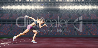 Composite image of sporty woman running