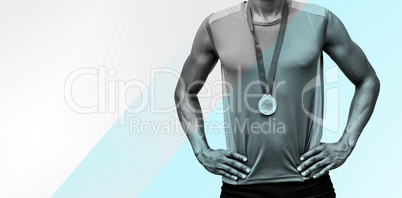 Composite image of sportsman chest with medals