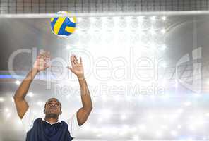 Composite image of sportsman posing while playing volleyball