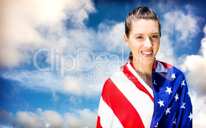 Composite image of portrait of happy american sportswoman is smi
