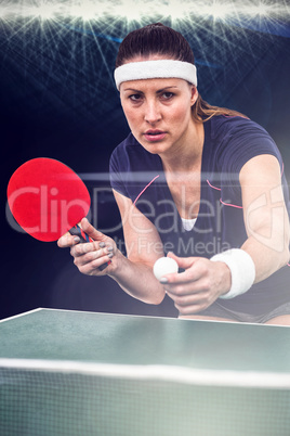 Composite image of female athlete playing table tennis