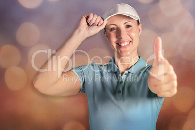 Composite image of sportswoman posing on black background