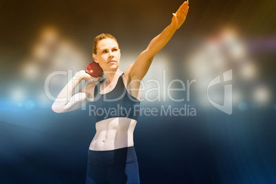 Composite image of sportswoman practising the shot put