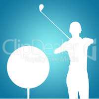 Composite image of woman playing golf