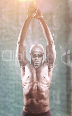 Composite image of swimmer ready to dive