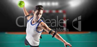 Composite image of confident athlete man throwing a ball