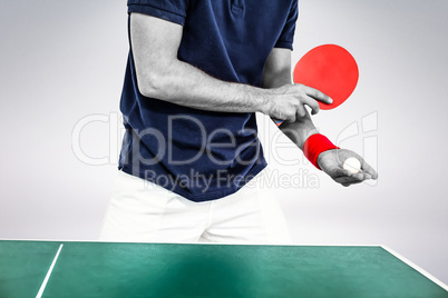 Composite image of mid section of athlete man playing table tenn