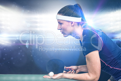 Composite image of female athlete playing table tennis