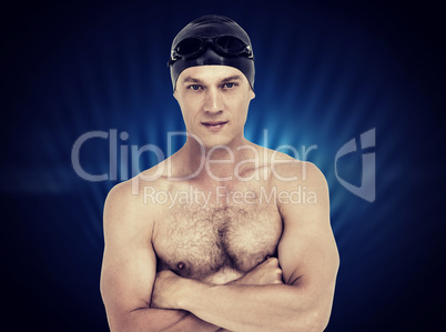 Composite image of portrait of swimmer posing with arms crossed