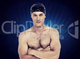 Composite image of portrait of swimmer posing with arms crossed