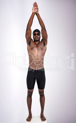 Composite image of swimmer ready to dive