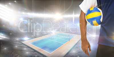 Composite image of mid-section of sportsman holding a volleyball