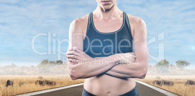 Composite image of athlete posing with arms crossed