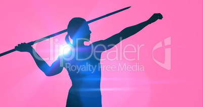 Composite image of front view of sportswoman practising javelin