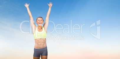 Woman cheering for success