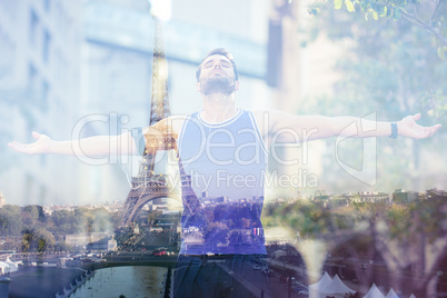 Composite image of an handsome athlete enjoying the sun